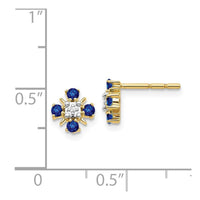 14k Gold Blue Sapphire & Diamond Post Earrings ,