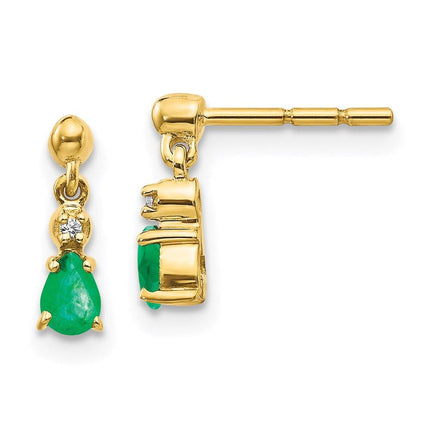 14k Gold Emerald & Diamond Dangle Earrings ,
