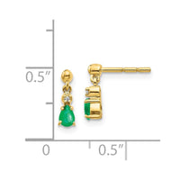 14k Gold Emerald & Diamond Dangle Earrings ,