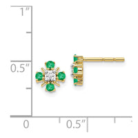 14k Gold Emerald & Diamond Post Earrings ,