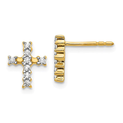 14K Gold Polished Diamond Cross Post Earrings ,