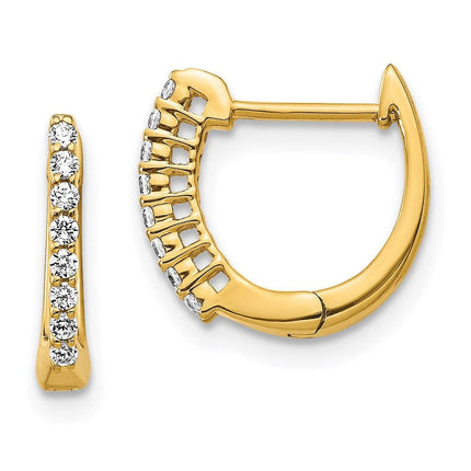 14K Gold Polished Diamond Hinged Hoop Earrings ,