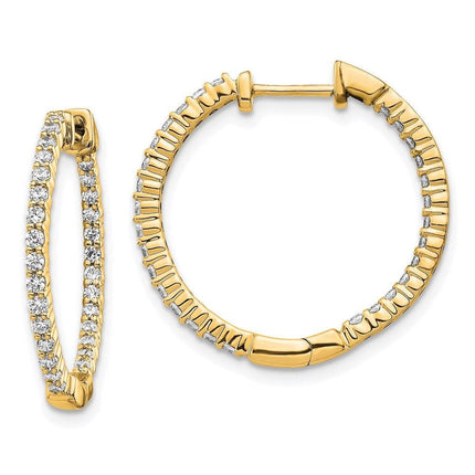 14K Gold Polished Diamond In and Out Hinged Hoop Earrings ,