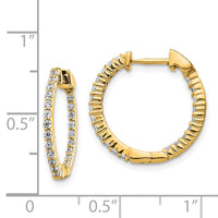 14k Gold Polished Diamond In and Out Hinged Hoop Earrings ,