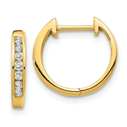 14k Gold Polished Diamond Post Hoop Earrings ,