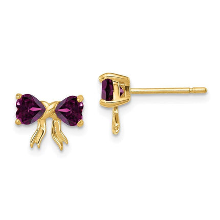 14k Gold Polished Rhodolite Bow Post Earrings ,