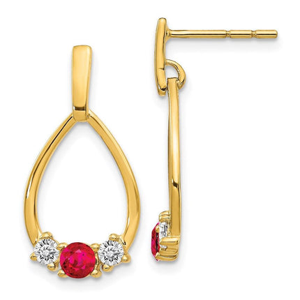 14K Gold w/ AF. Ruby & White Sapphire Post Dangle Earrings ,