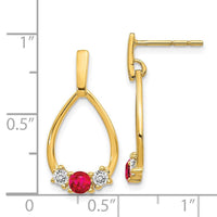 14K Gold w/ AF. Ruby & White Sapphire Post Dangle Earrings ,