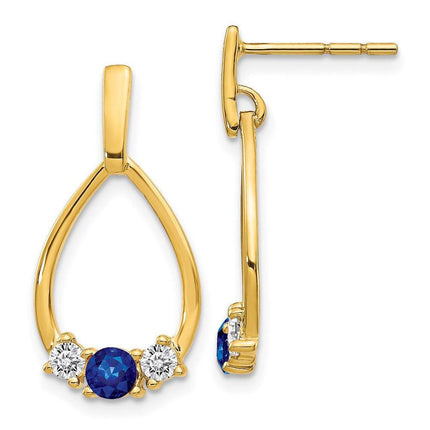 14K Gold w/ Blue & White Sapphire Post Dangle Earrings ,