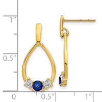 14K Gold w/ Blue & White Sapphire Post Dangle Earrings ,