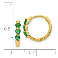 14K Gold w/ Created Emerald Polished Hoop Earrings ,