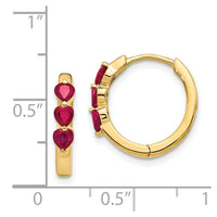 14K Gold w/ Created Ruby Polished Hoop Earrings ,