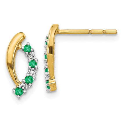 14K Gold w/ Diamond & Emerald Post Earrings ,