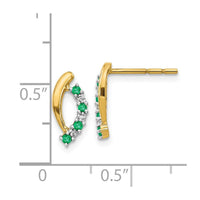 14K Gold w/ Diamond & Emerald Post Earrings ,