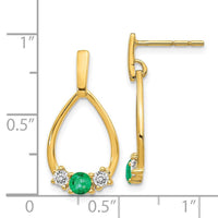 14K Gold w/ Emerald and White Sapphire Post Dangle Earrings ,