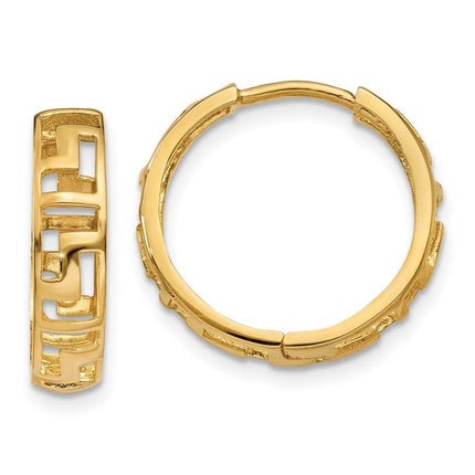 14k Greek Key Hinged Hoop Earrings ,