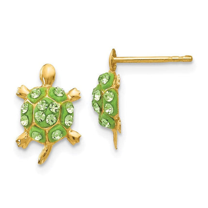 14k Light Green Crystal Turtle Post Earrings ,