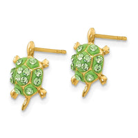 14k Light Green Crystal Turtle Post Earrings ,