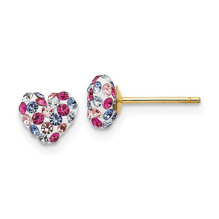 14k Multi-colored Crystal 6mm Heart Post Earrings ,