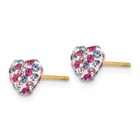 14k Multi-colored Crystal 6mm Heart Post Earrings ,