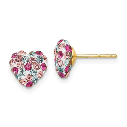 14k Multi-colored Crystal 8mm Heart Post Earrings ,
