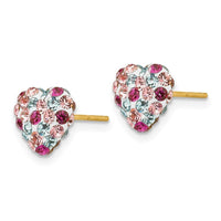 14k Multi-colored Crystal 8mm Heart Post Earrings ,