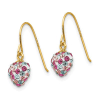 14k Multi-colored Crystal Heart Dangle Earrings ,