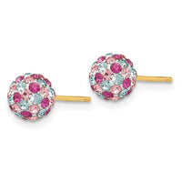 14k Multi-colored Crystals 6mm Post Earrings ,
