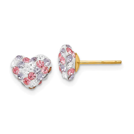 14k Multicolored Crystal 8mm Heart Post Earrings ,