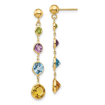 14K Muti-Gemstone Dangle Post Earrings ,