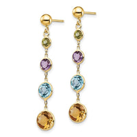 14K Muti-Gemstone Dangle Post Earrings ,