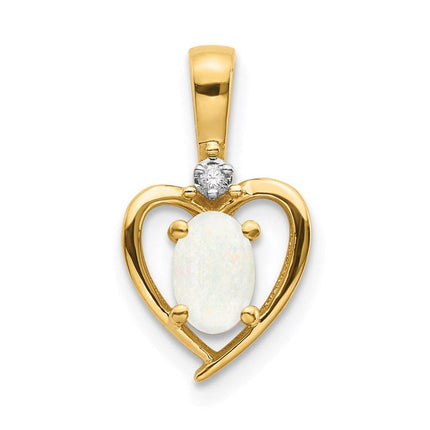 14k Opal and Diamond Heart Pendant ,