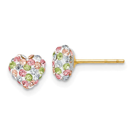 14k Pastel Multi-colored Crystal 6mm Heart Post Earrings ,