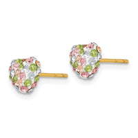 14k Pastel Multi-colored Crystal 6mm Heart Post Earrings ,