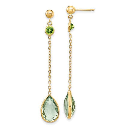14K Peridot and Green Quartz Post Earrings ,
