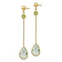 14K Peridot and Green Quartz Post Earrings ,