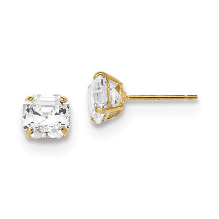 14k Polished 6x6 Asscher Cut CZ Studs Post Earrings ,