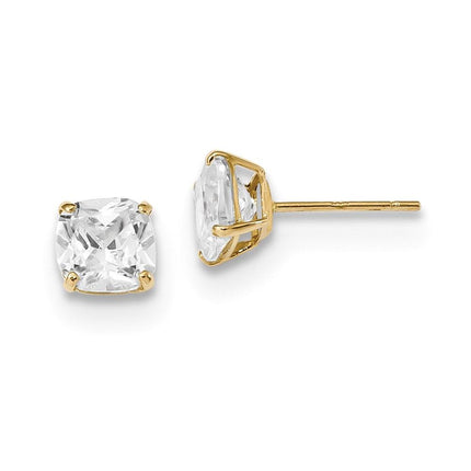 14k Polished 6x6 Cushion Cut CZ Stud Post Earrings ,