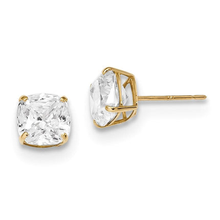 14k Polished 7x7 Cushion Cut CZ Studs Post Earrings ,