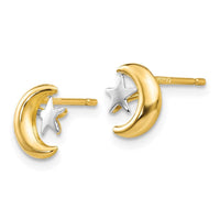 14k Polished & Rhodium Moon & Star Post Earrings ,