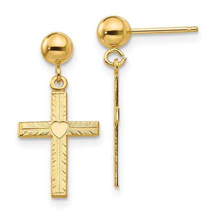 14k Polished & Satin Cross Dangle Earrings ,