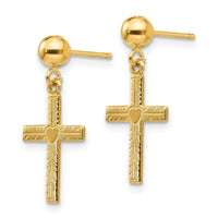 14k Polished & Satin Cross Dangle Earrings ,