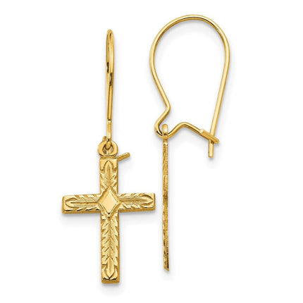 14k Polished & Satin Cross Earrings ,