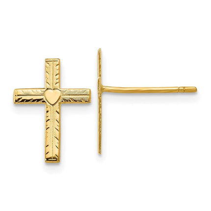 14k Polished & Satin Heart Cross Earrings ,