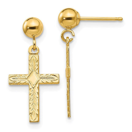 14k Polished & Textured Cross Earrings ,