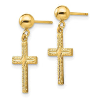 14k Polished & Textured Cross Earrings ,