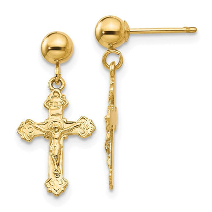 14k Polished Crucifix Post Earrings ,