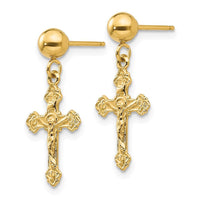 14k Polished Crucifix Post Earrings ,