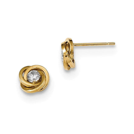 14k Polished CZ Love Knot Post Earrings ,