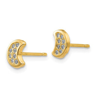 14k Polished CZ Moon Post Earrings ,